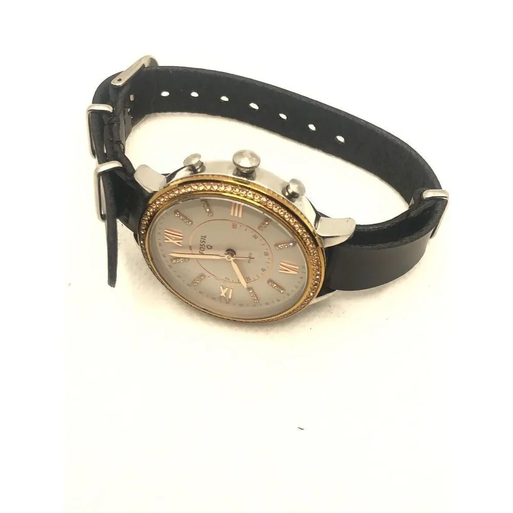 Fossil Q FTW5011 Women's Black Leather Analog White Dial Hybrid Smartwatch HK156